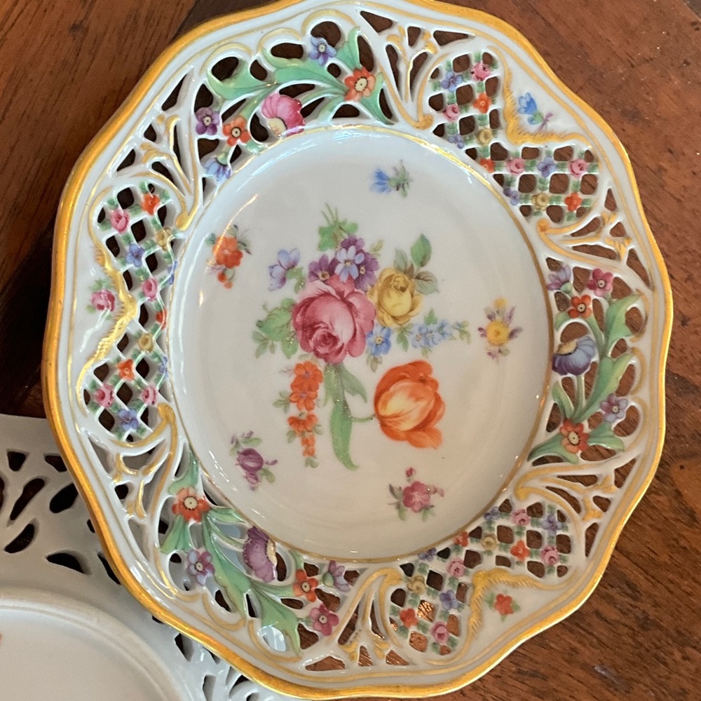 Schumann Germany Derby Floral Plates.  In perfect condition.